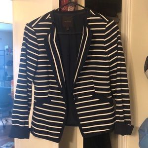 Navy and White Striped Blazer, single button
